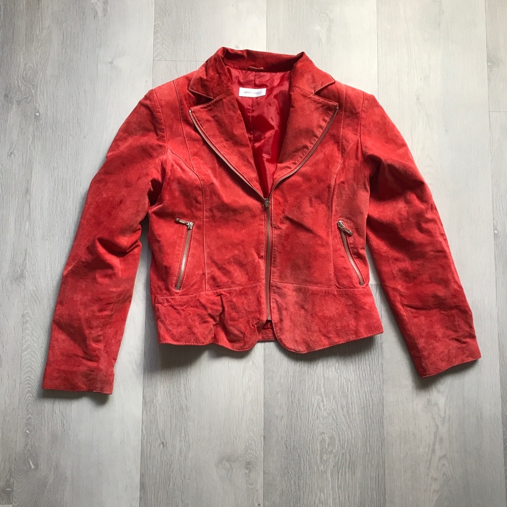 VERA VARELLI RED SUEDE CROPPED JACKET ZIP UP WOMENS GB 16